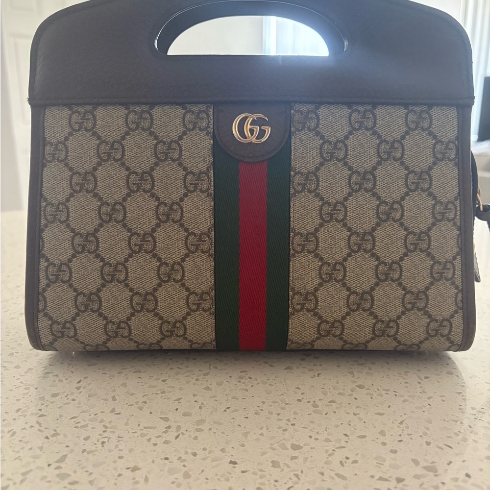 Gucci Monogram Handbag with Red and Green Stripe